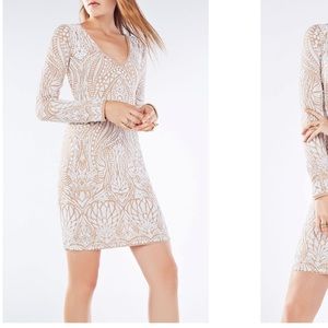 BCBG White Combo Morris Tapestry Sequin Night Out Dress
